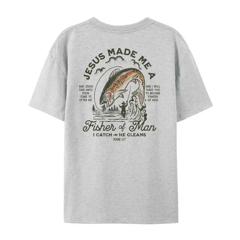 Fisher of Men Vintage Fashion Streetwear Tops Women Back Print Christian Bible Verse T-Shirt