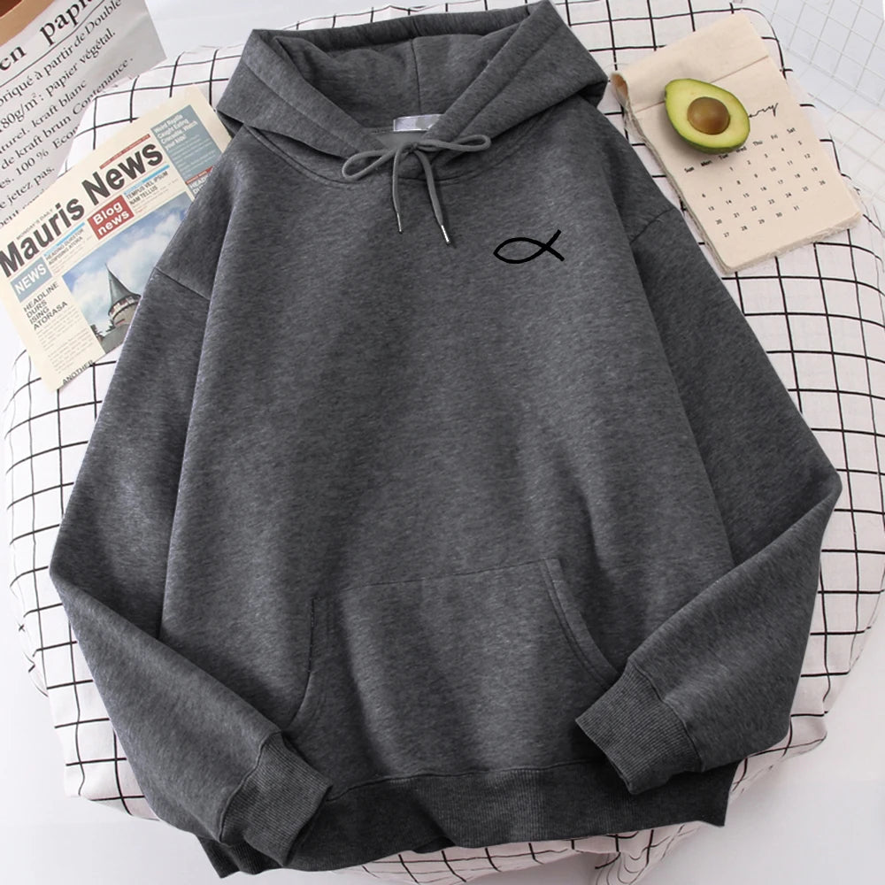 Christian Fish Print Sweatshirt Loose Unisex Tops