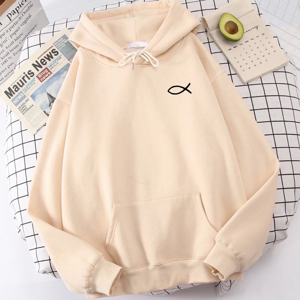 Christian Fish Print Sweatshirt Loose Unisex Tops