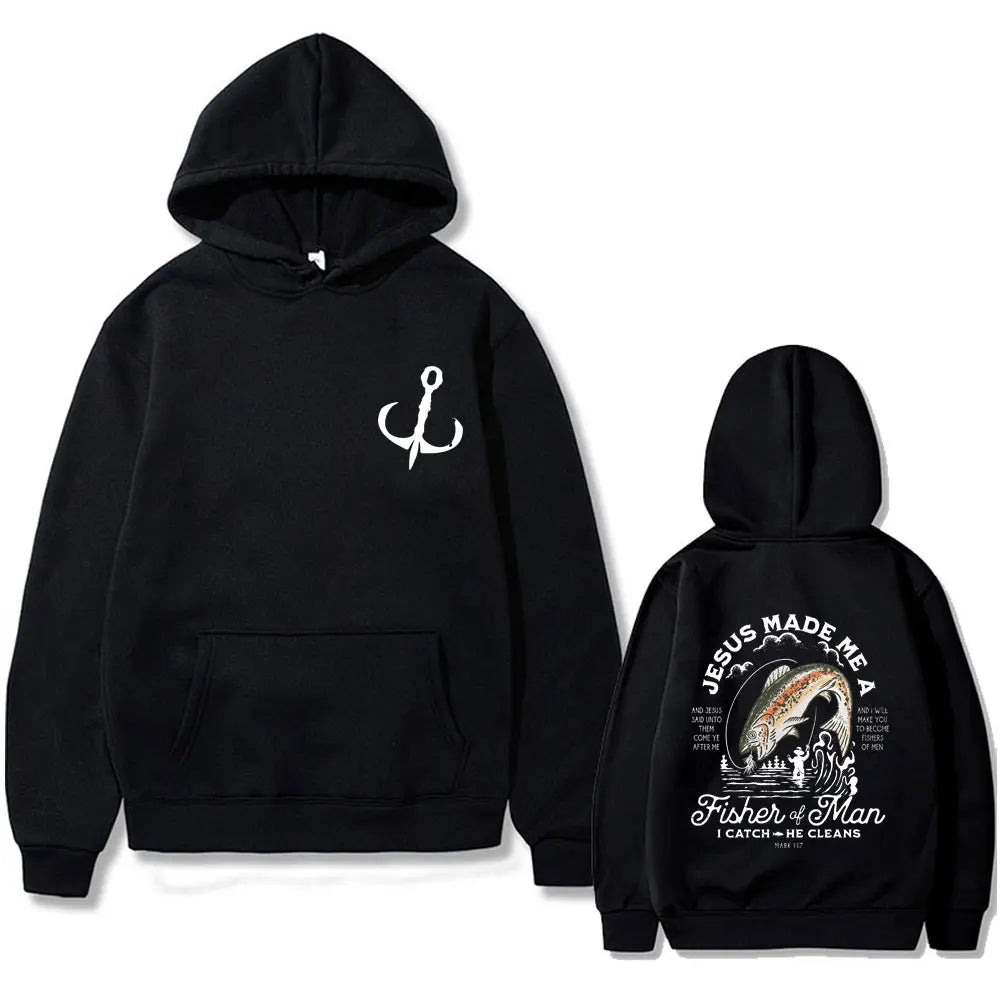Christian Jesus Made Me A Fisher of Man I Catch He Cleans Print Hoodie Man's Casual Oversized Pullover Men Women Fashion Hoodies