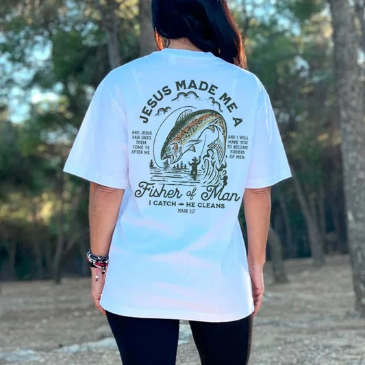 Fisher of Men Vintage Fashion Streetwear Tops Women Back Print Christian Bible Verse T-Shirt