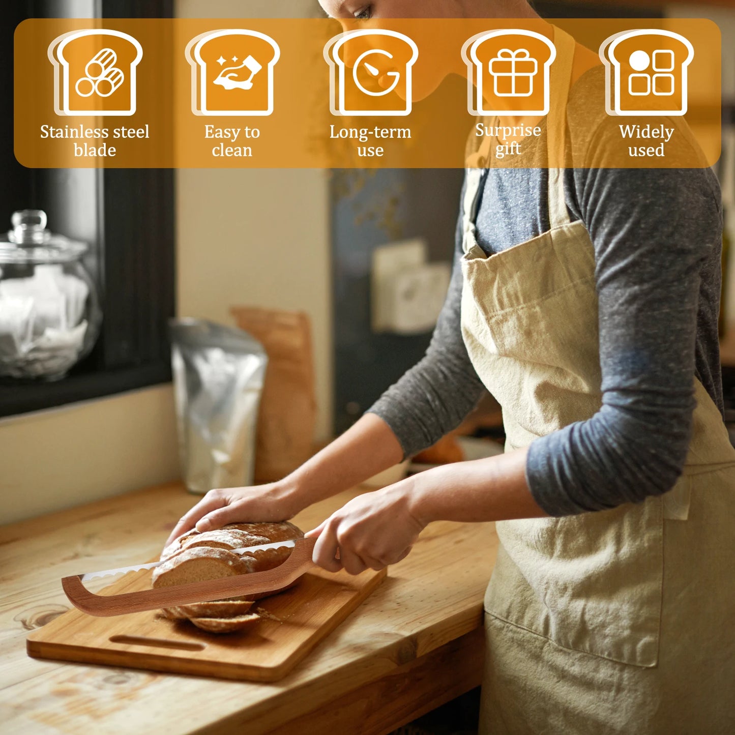 Stainless Steel Sourdough Bread Slicer with Bamboo Handle