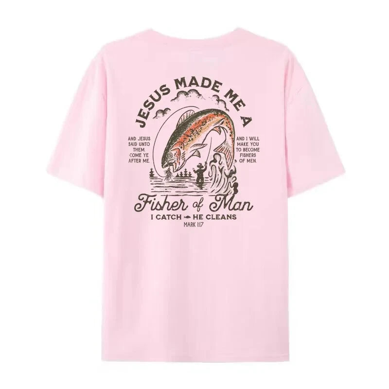 Fisher of Men Vintage Fashion Streetwear Tops Women Back Print Christian Bible Verse T-Shirt