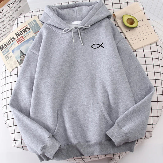 Christian Fish Print Sweatshirt Loose Unisex Tops