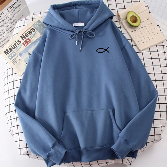 Christian Fish Print Sweatshirt Loose Unisex Tops