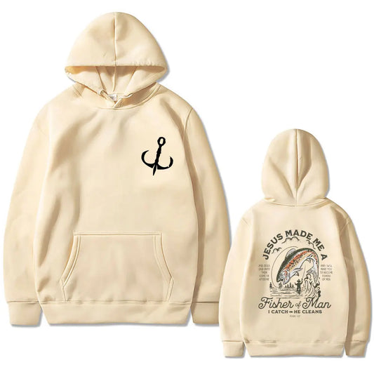 Christian Jesus Made Me A Fisher of Man I Catch He Cleans Print Hoodie Man's Casual Oversized Pullover Men Women Fashion Hoodies