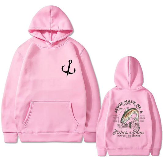 Christian Jesus Made Me A Fisher of Man I Catch He Cleans Print Hoodie Man's Casual Oversized Pullover Men Women Fashion Hoodies