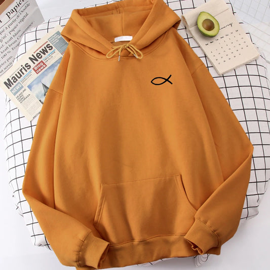 Christian Fish Print Sweatshirt Loose Unisex Tops