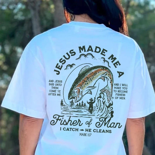 Fisher of Men Vintage Fashion Streetwear Tops Women Back Print Christian Bible Verse T-Shirt