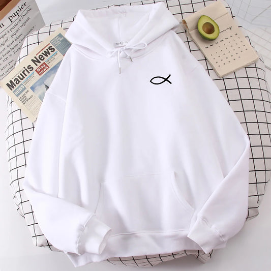 Christian Fish Print Sweatshirt Loose Unisex Tops