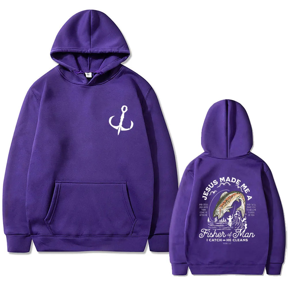 Christian Jesus Made Me A Fisher of Man I Catch He Cleans Print Hoodie Man's Casual Oversized Pullover Men Women Fashion Hoodies