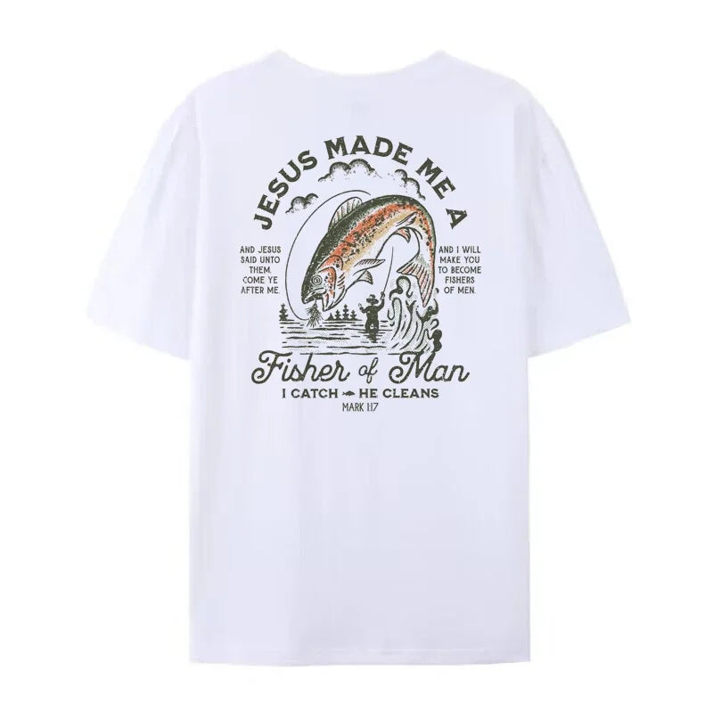 Fisher of Men Vintage Fashion Streetwear Tops Women Back Print Christian Bible Verse T-Shirt