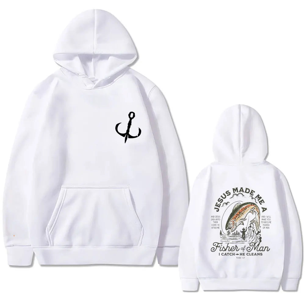Christian Jesus Made Me A Fisher of Man I Catch He Cleans Print Hoodie Man's Casual Oversized Pullover Men Women Fashion Hoodies