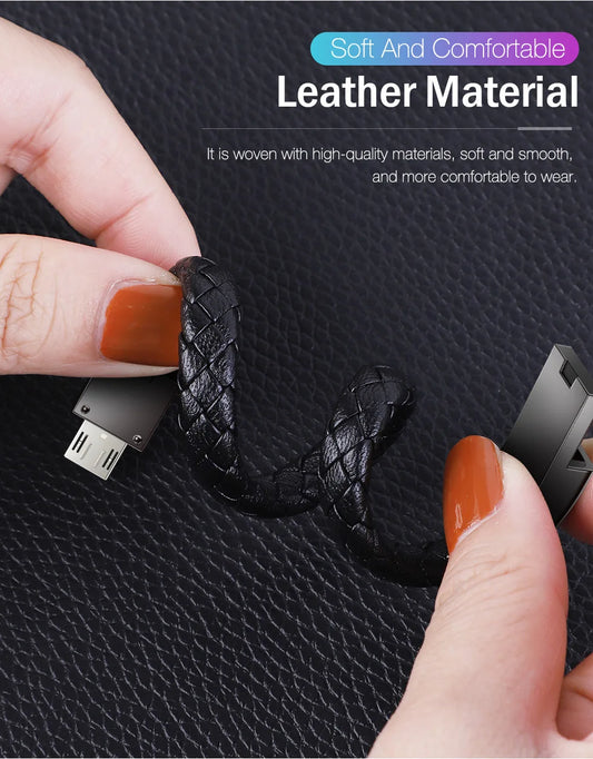 Leather Bracelet Charging Cable Wristband