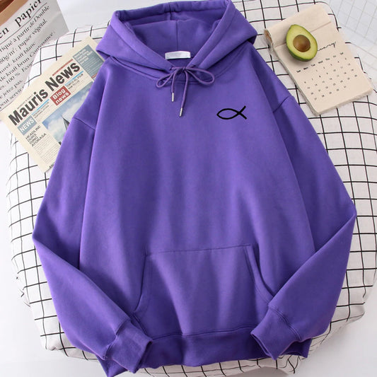 Christian Fish Print Sweatshirt Loose Unisex Tops