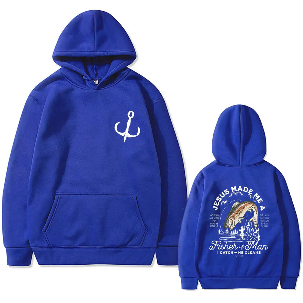 Christian Jesus Made Me A Fisher of Man I Catch He Cleans Print Hoodie Man's Casual Oversized Pullover Men Women Fashion Hoodies