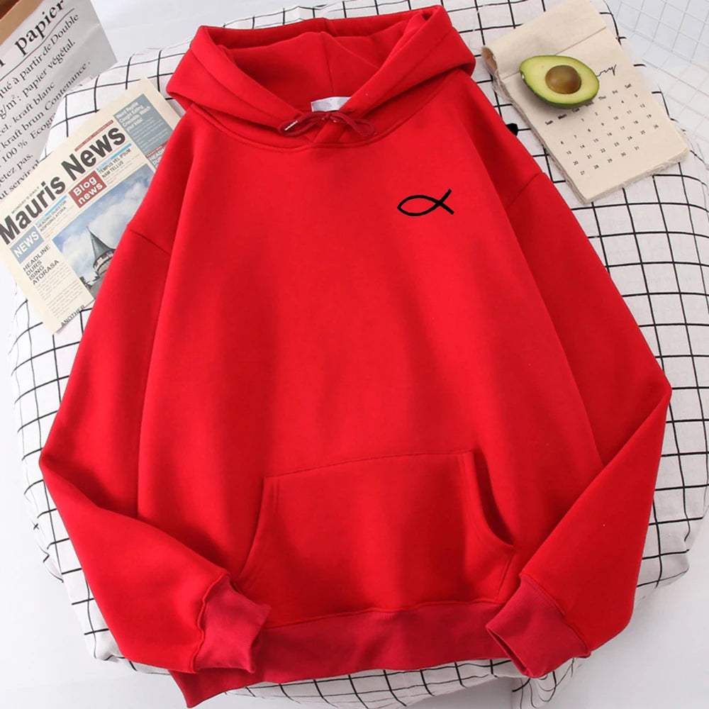 Christian Fish Print Sweatshirt Loose Unisex Tops