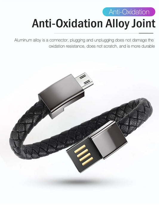 Leather Bracelet Charging Cable Wristband