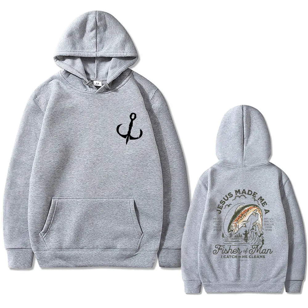 Christian Jesus Made Me A Fisher of Man I Catch He Cleans Print Hoodie Man's Casual Oversized Pullover Men Women Fashion Hoodies